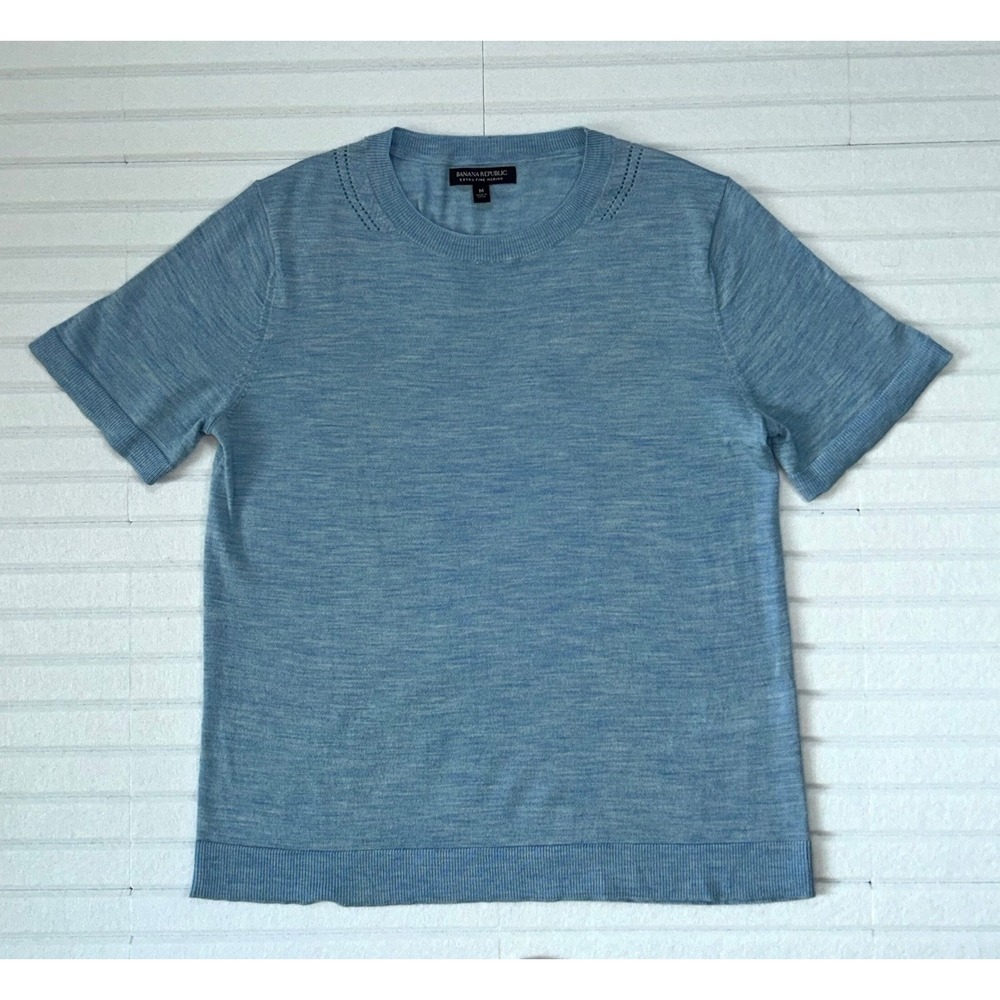 Banana Republic Extra Fine Merino Wool Short Sleeve Sweater Women's MED Blue